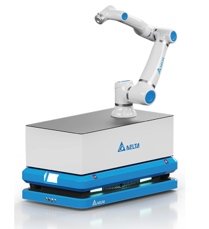 Delta industrial cobot undergoing a water resistance test, demonstrating IP66 certification for durability in automated production and factory automation environments.\u000b